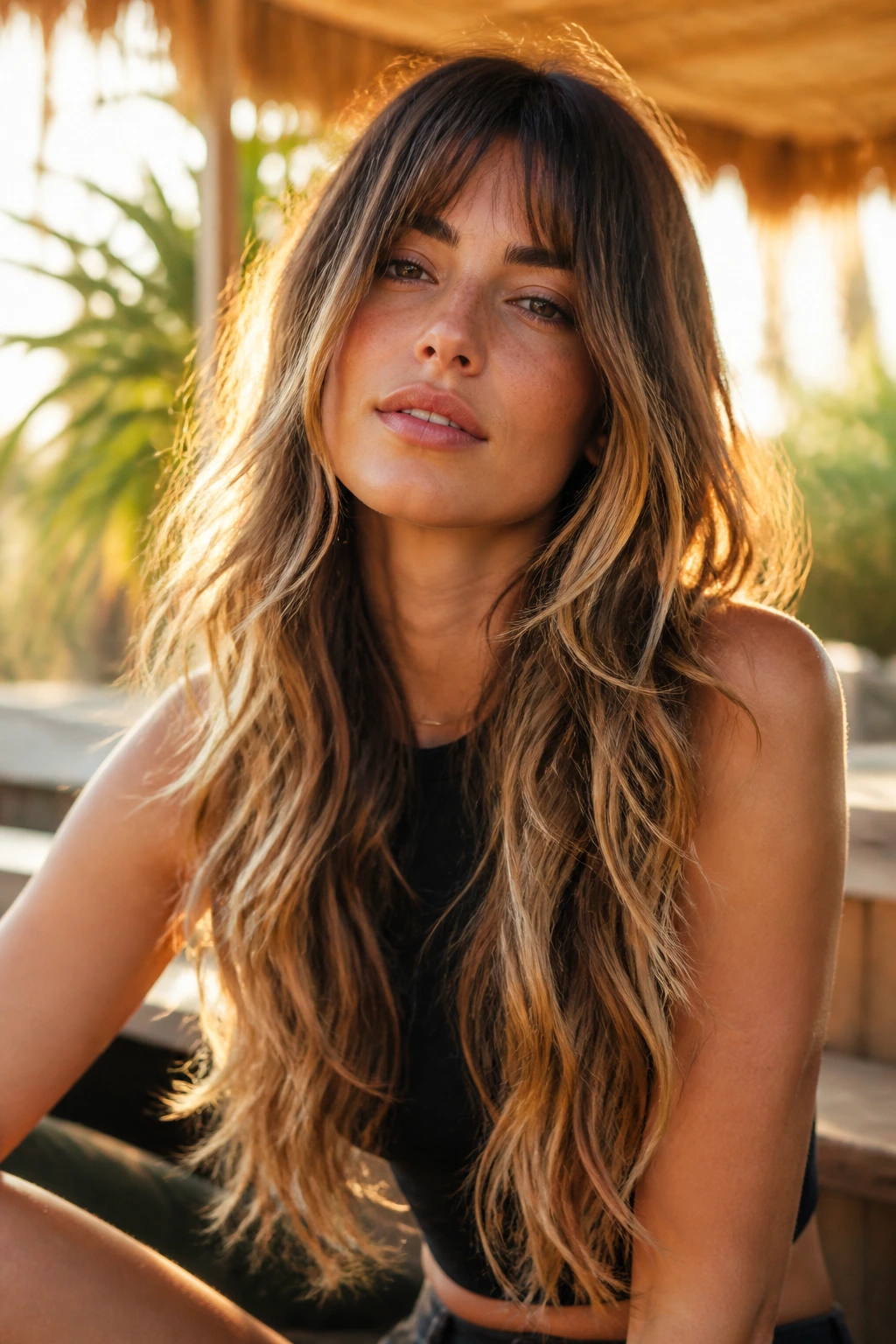 Real person with mermaid layers long waves in golden hour light