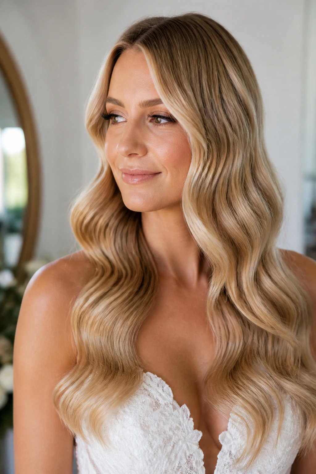 Close-up of a bride with relaxed mermaid waves