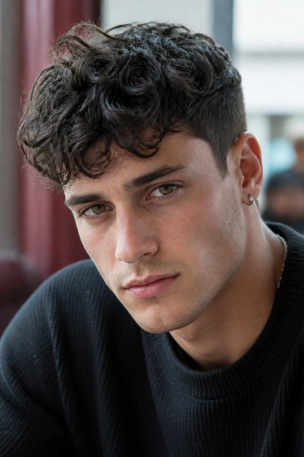 Close-up of a man with a messy crop and curly texture