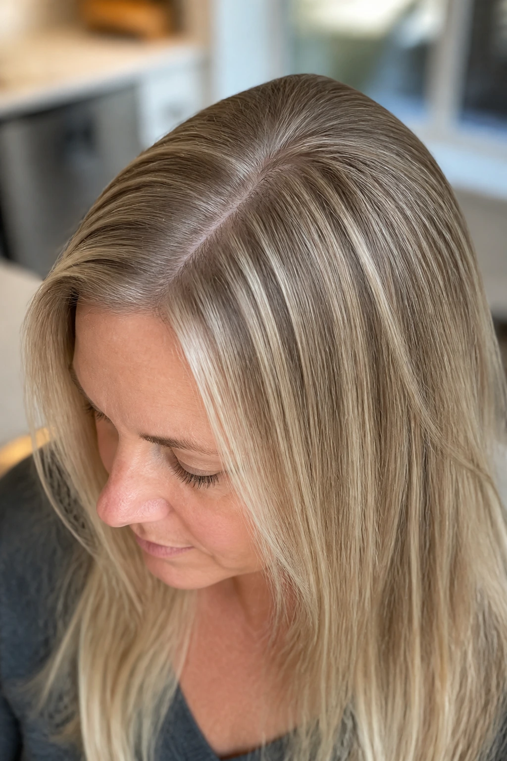 Close-up of a real woman with fine hair and micro-babylights