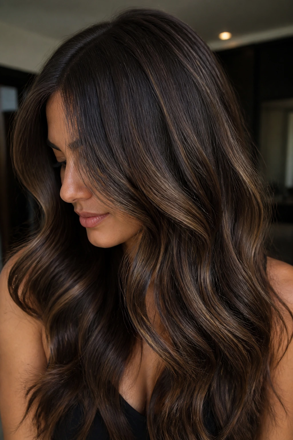 Long smoky mocha hair with micro-babylights