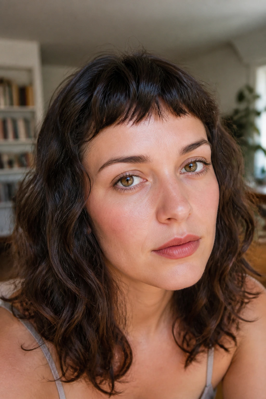Close-up of micro choppy bangs on a real woman