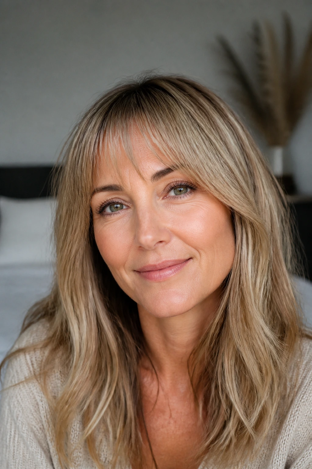 Portrait of a woman with soft micro-curtain bangs