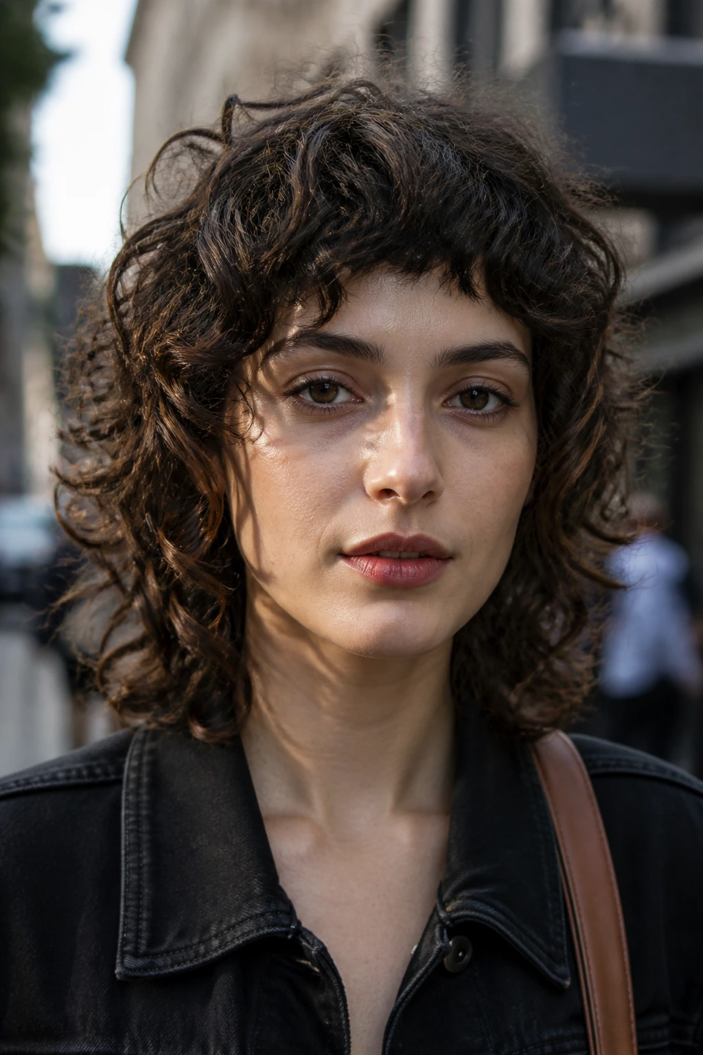 Close-up of a person with micro fringe rebel shag hairstyle