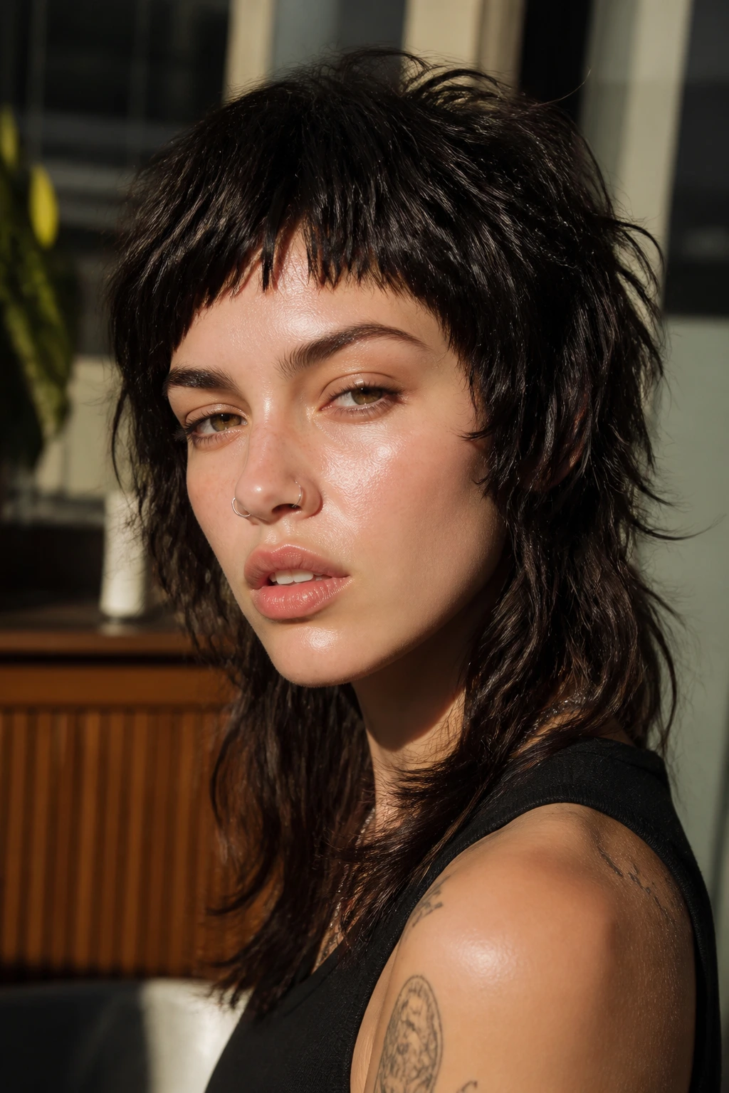 Real person with micro-fringe wolf cut