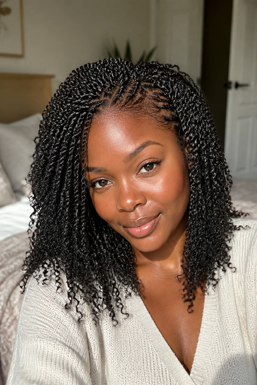 Close-up of a real person with micro spring twists