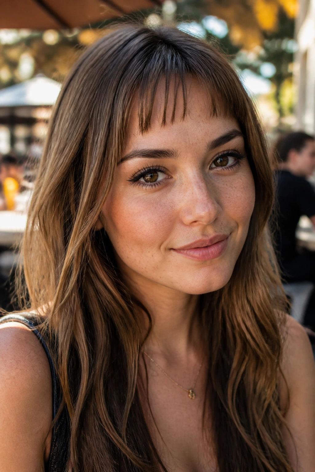 Portrait with micro-wispy fringe above the brows in natural light