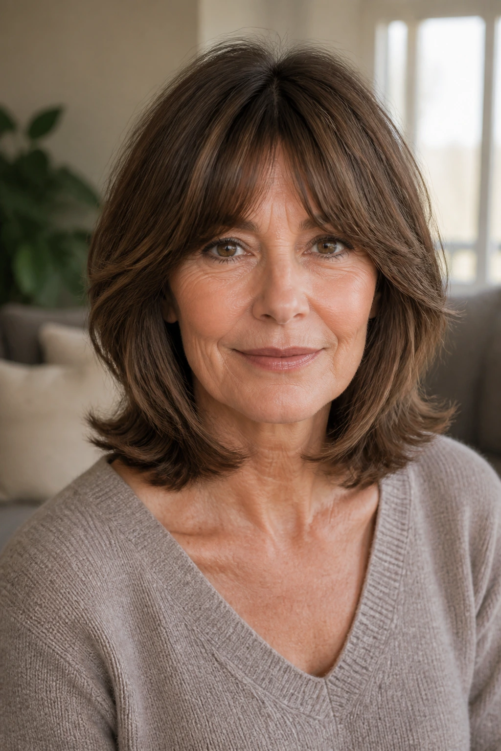 Shoulder-length shag with tucked-under ends on a real person