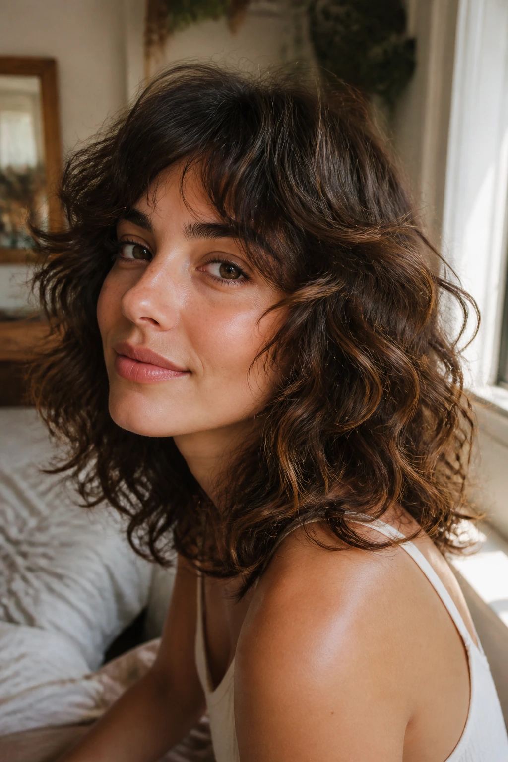 Portrait of a person with mid-length wavy hair showing natural bend.