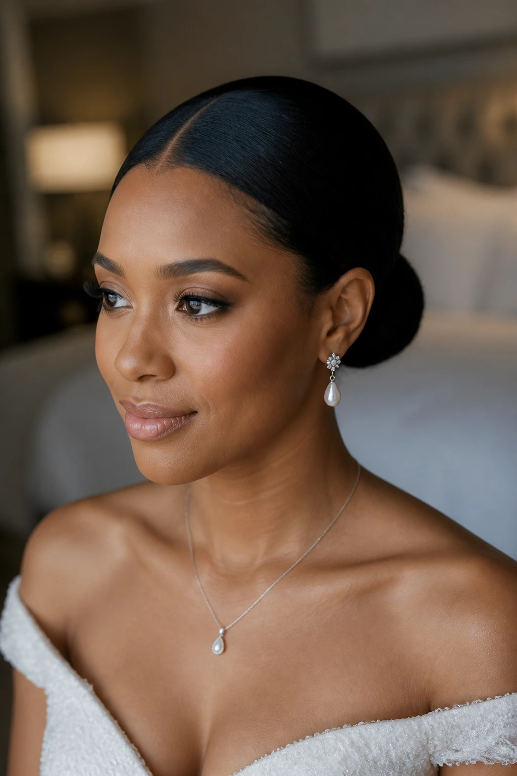 Bride with sleek middle-part bun