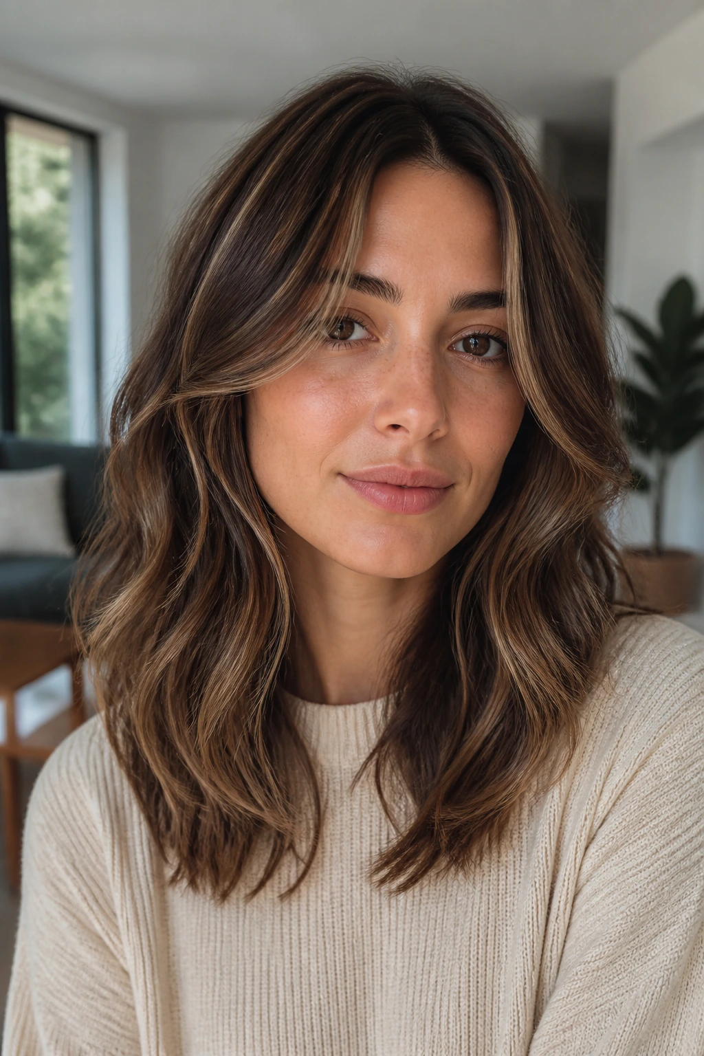 Close-up of a real woman with midi-length hair showing internal movement