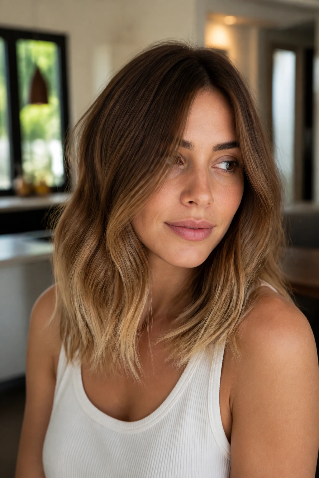 Close-up of milk chocolate brown hair with sandy ends