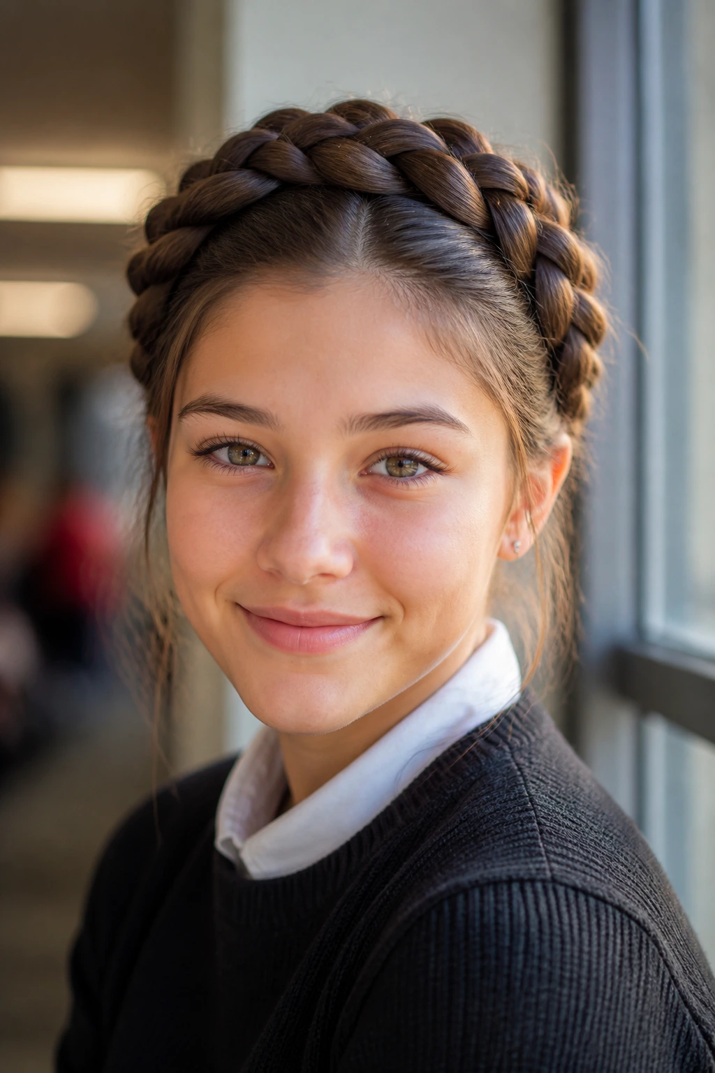 Portrait of a student wearing a milkmaid crown braid