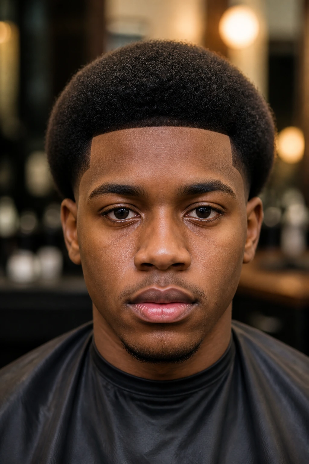 Close-up of a real person with a mini afro and crisp line-up.