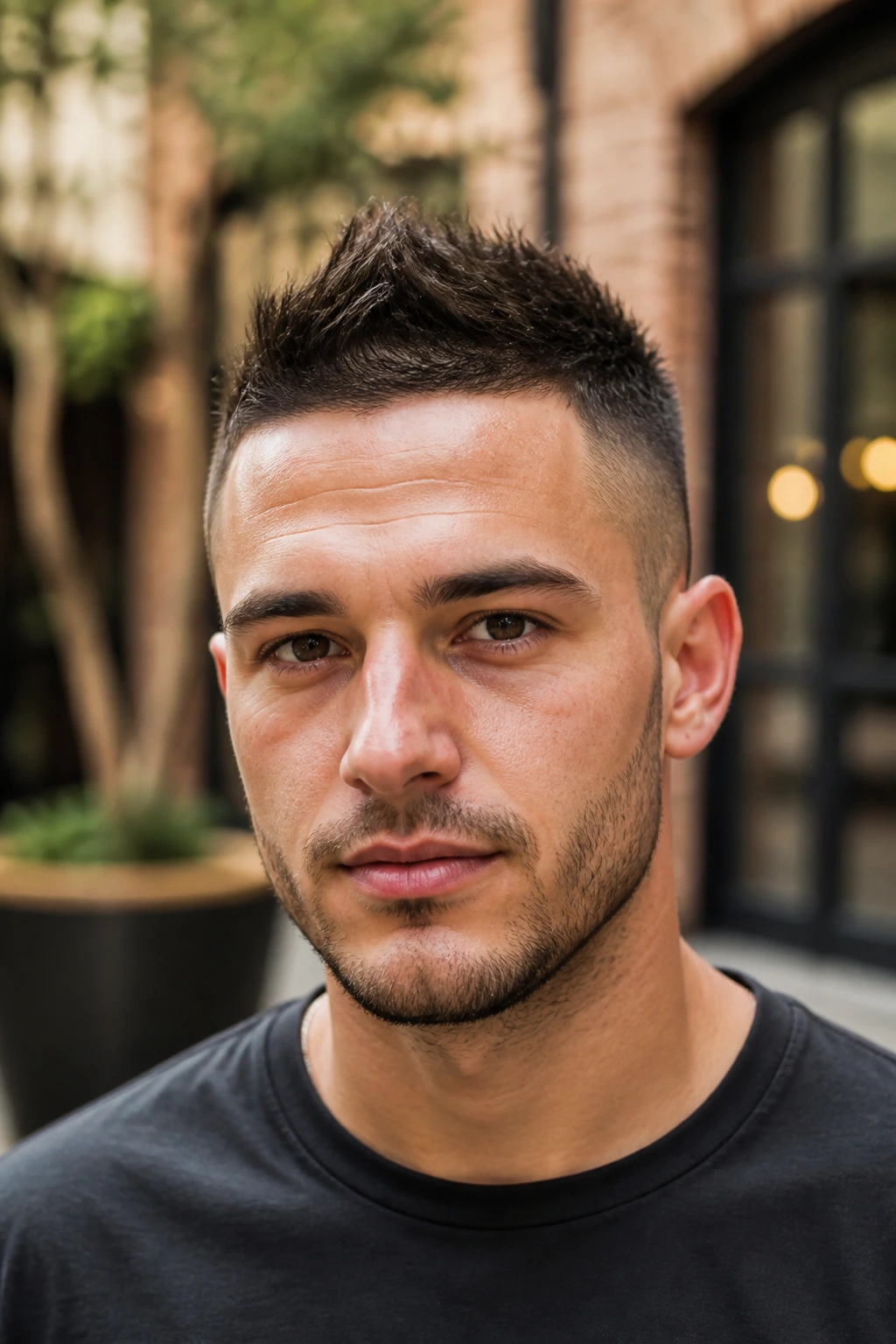 Man with a small faux hawk and faded sides