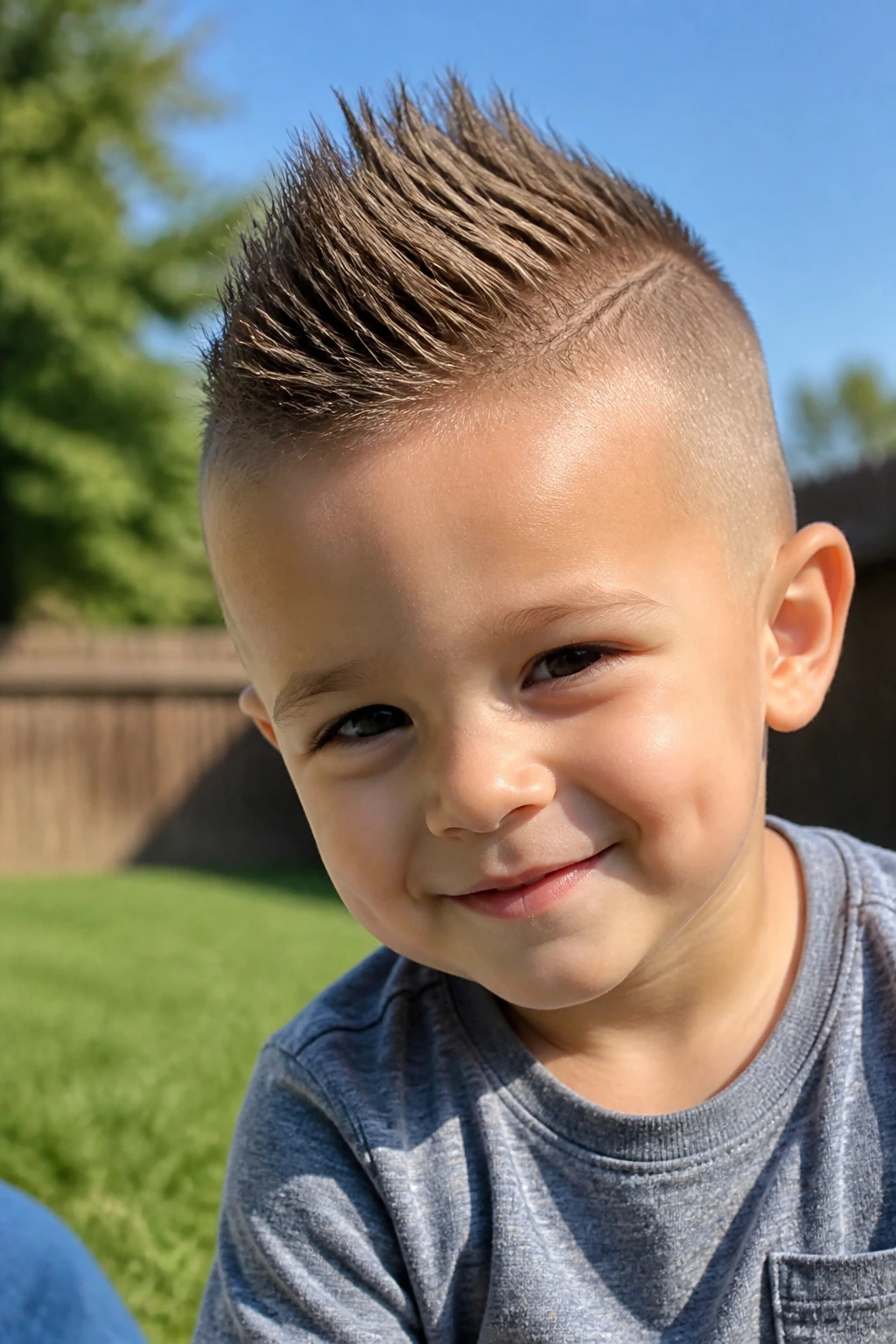 Close-up of a toddler with a mini mohawk fade hairstyle