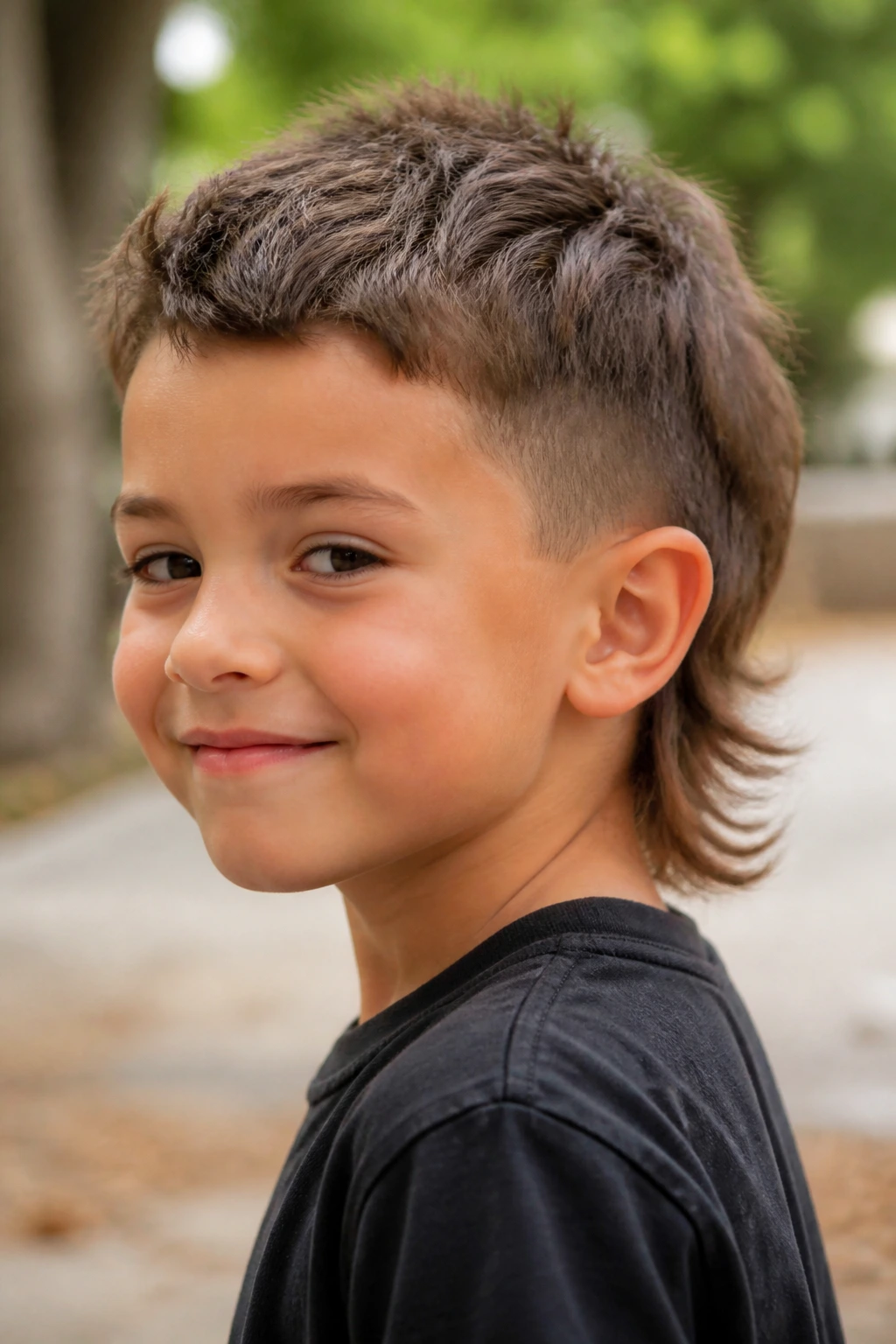 Child with a mini mullet and a soft back hairstyle