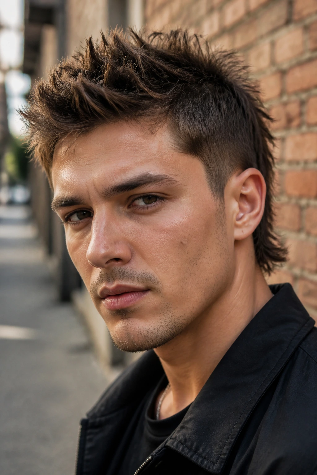 Portrait of man with mini mullet spikes hairstyle
