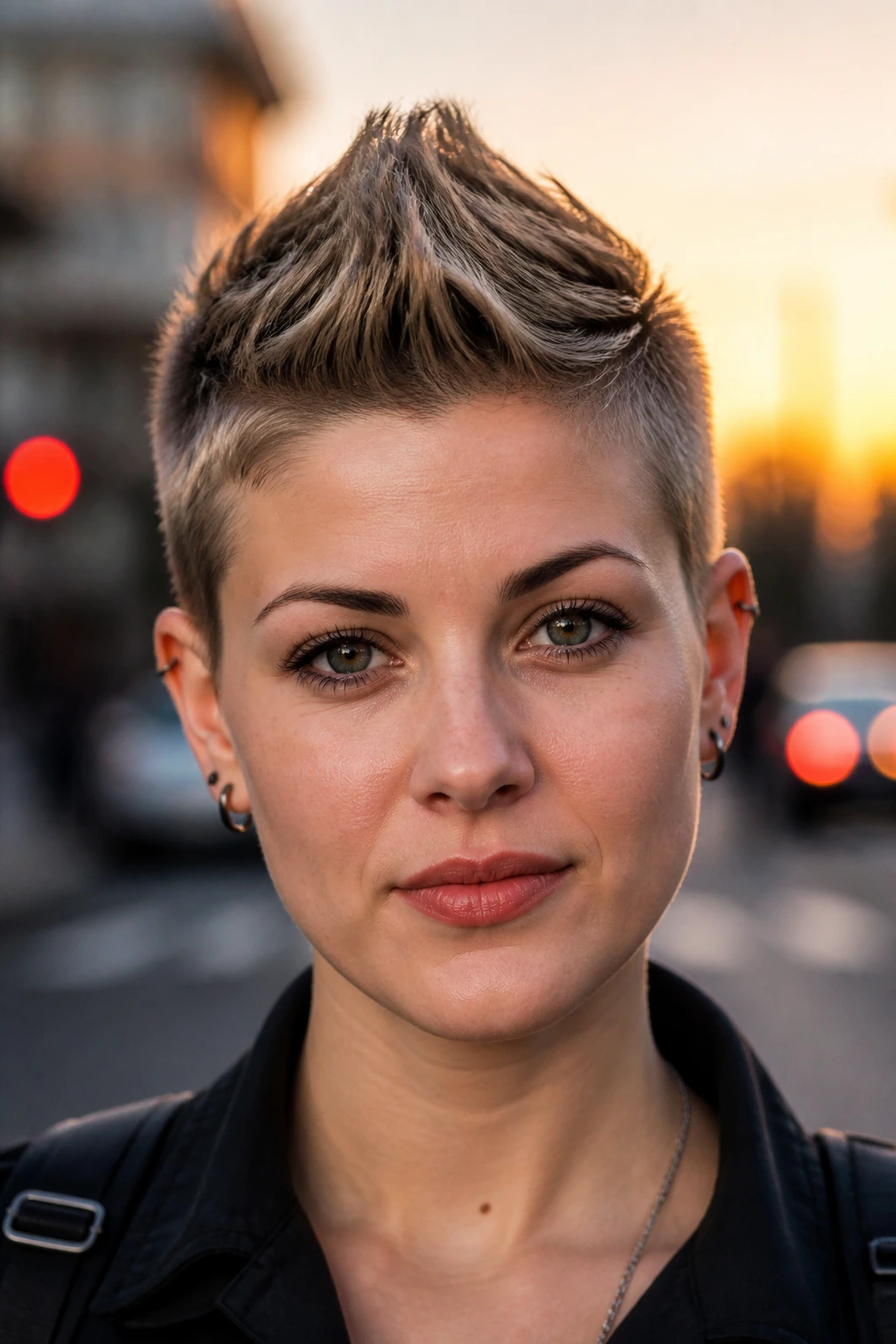 Close-up of real person with mini pixie hawk