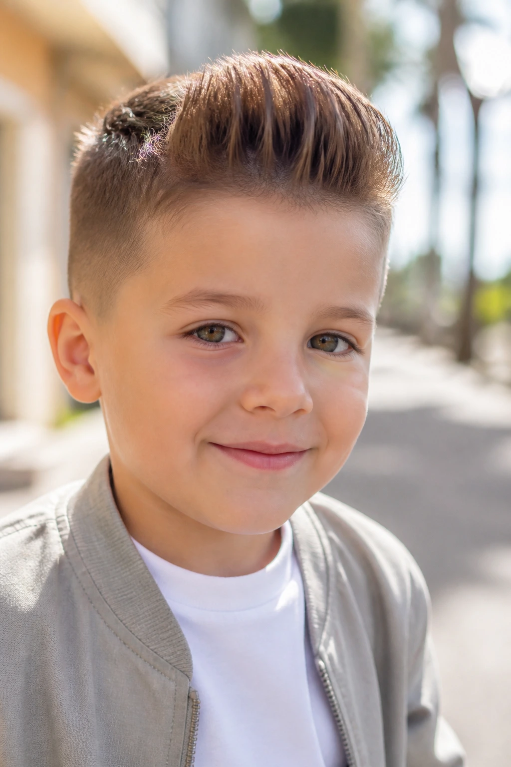 Close-up of boy with mini pompadour showing lift at the front.