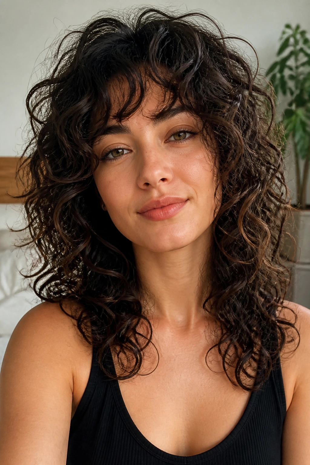 Close-up of woman with minimal-layer shag showing subtle interior shaping