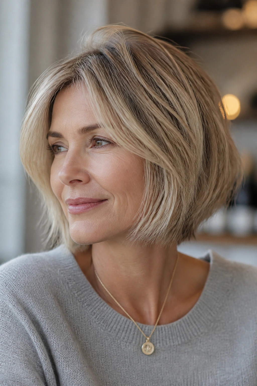 Portrait of a woman with a modern haircut that flatters her face