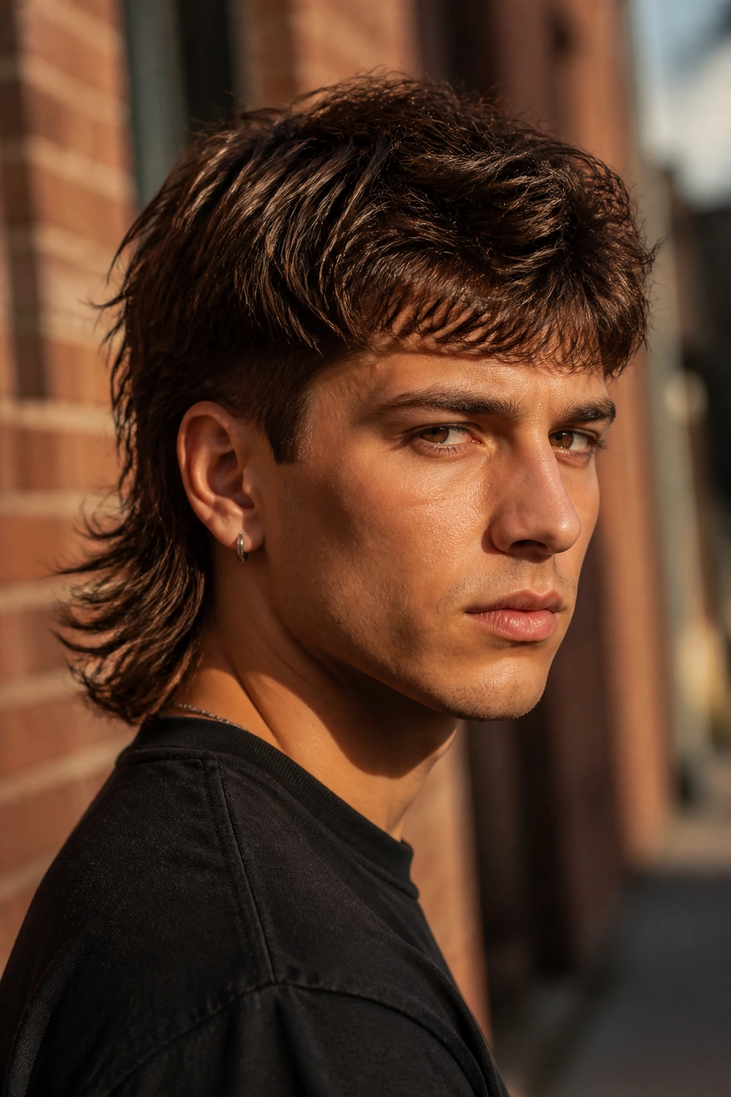 Portrait of man with Modern Mullet in urban street setting