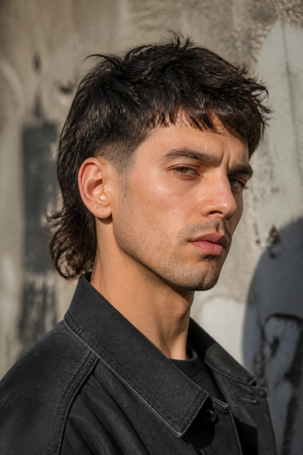 Close-up of a man with a modern mullet and tapered sides