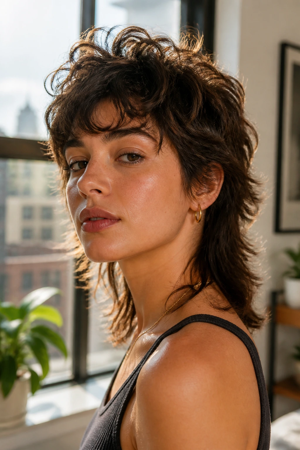 Portrait of real woman with modern mullet showing texture and shape across hair types