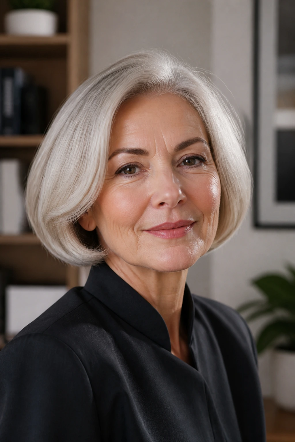 Real woman wearing a modern pageboy with a soft bend and gentle lift.