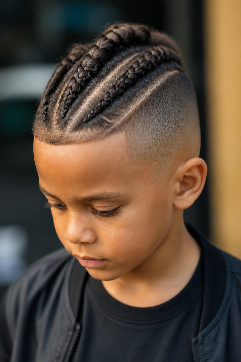 Boy with braided mohawk center
