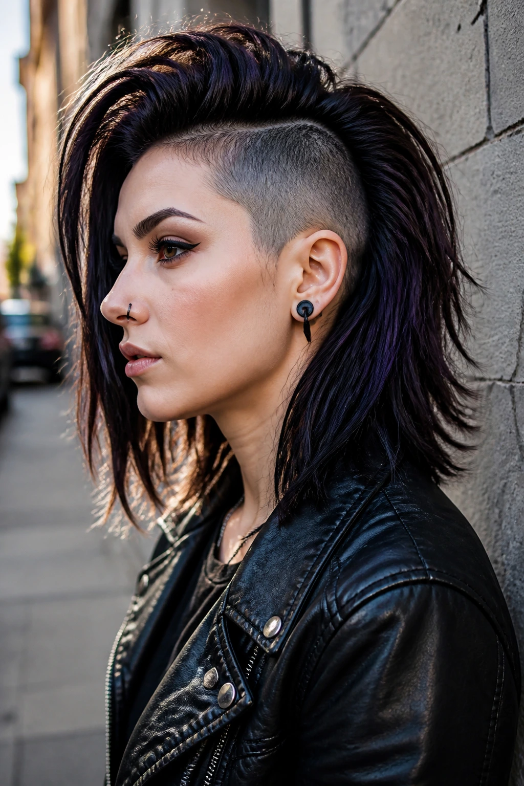 Close-up portrait of a real person with a shoulder-length mohawk sweep