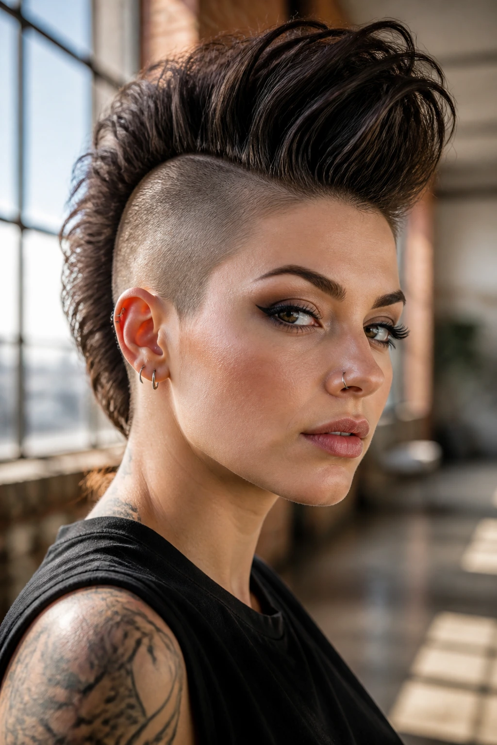 Real woman with a bold mohawk illustrating different style options