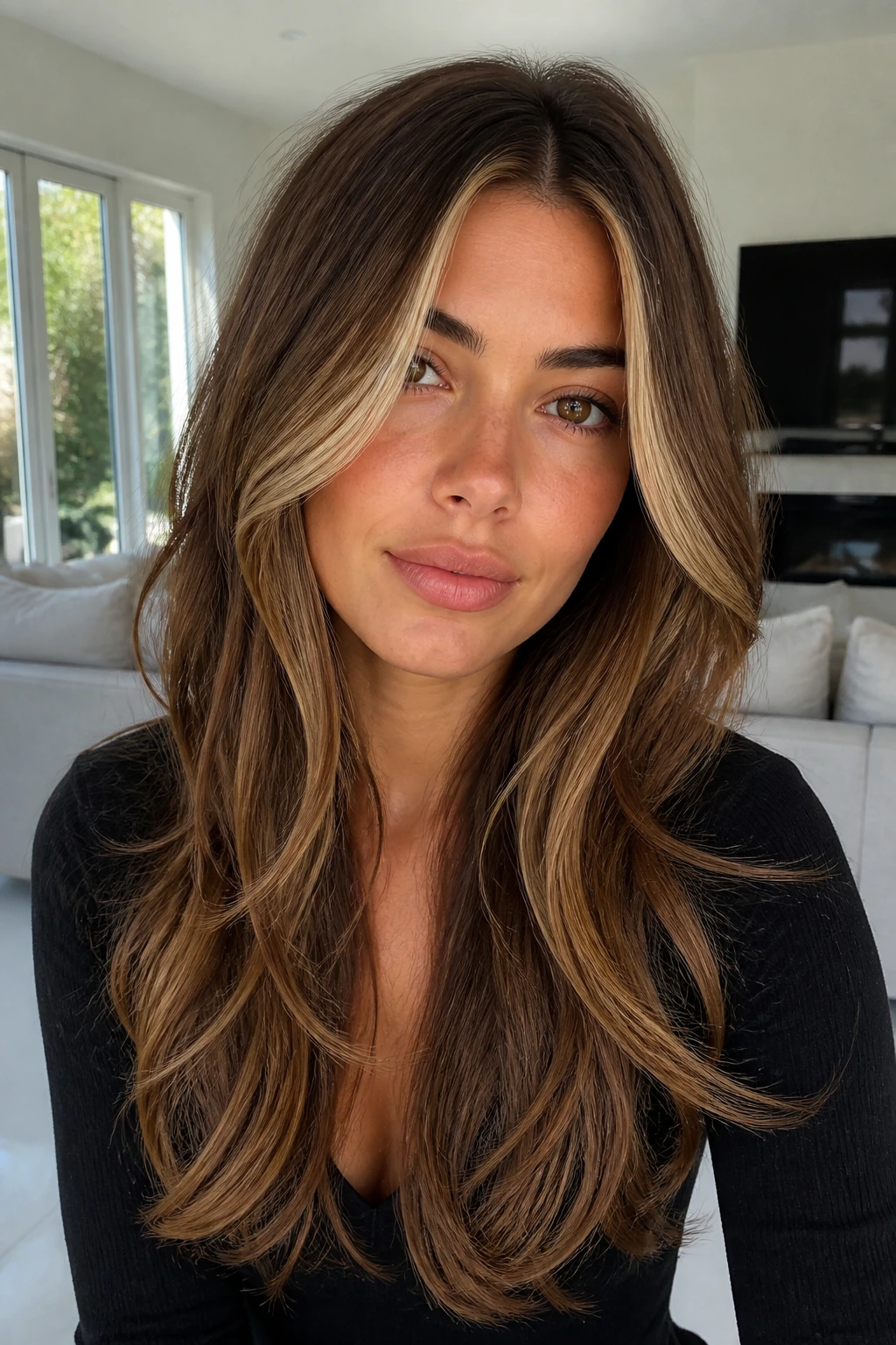 Soft face-framing money piece on a real person's hair