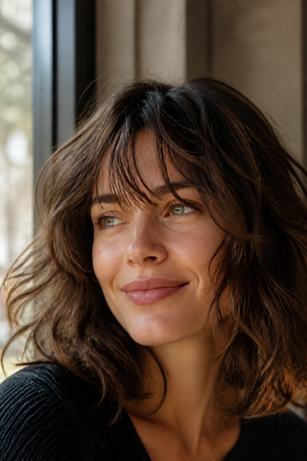 Close-up of moving choppy bangs on a real person