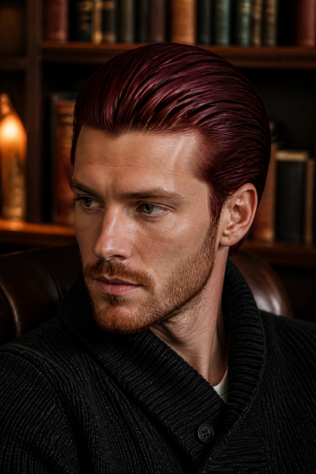 Close-up of man with mulled wine slick back hairstyle