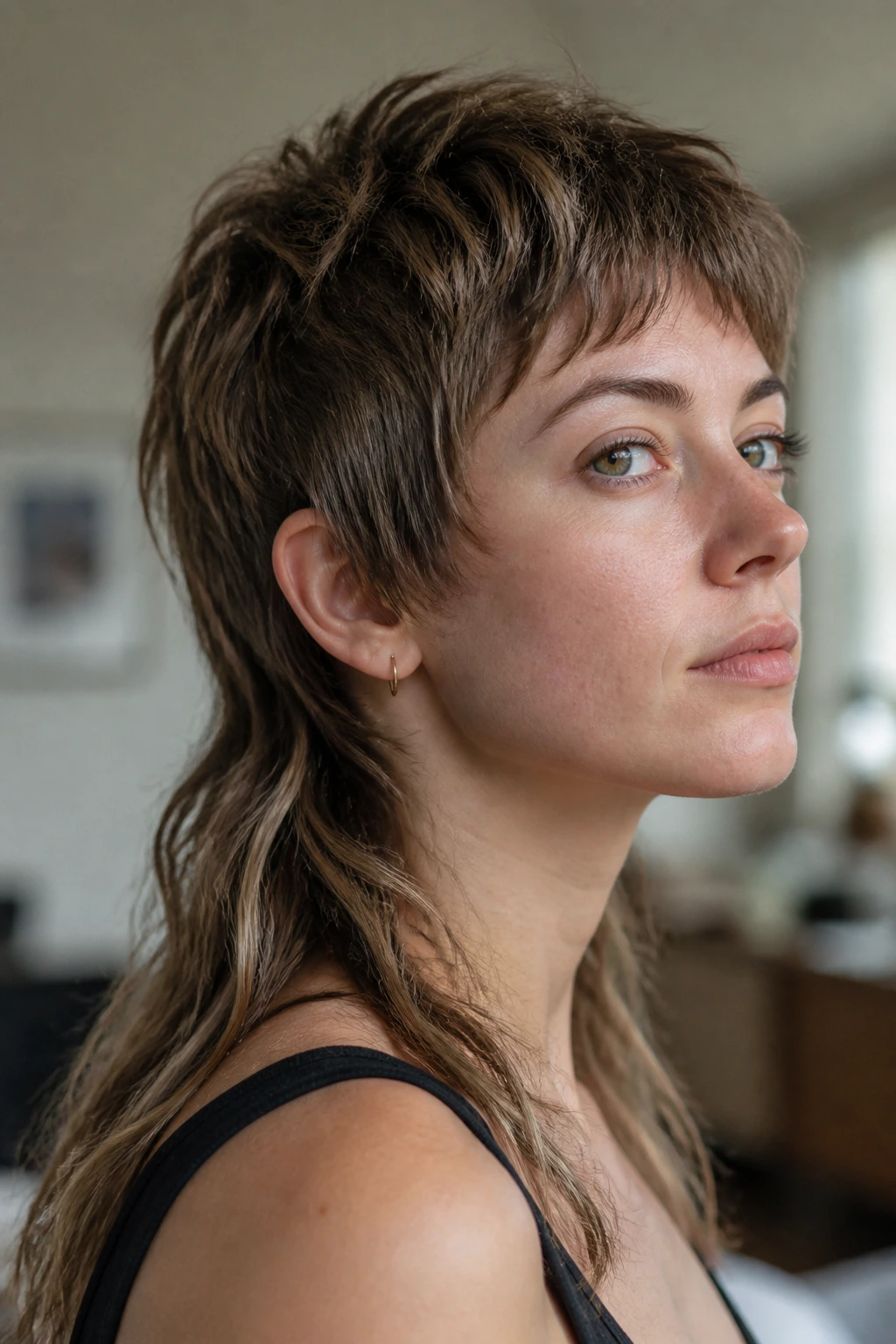 Portrait of a mullet in growth transition avoiding triangle shape