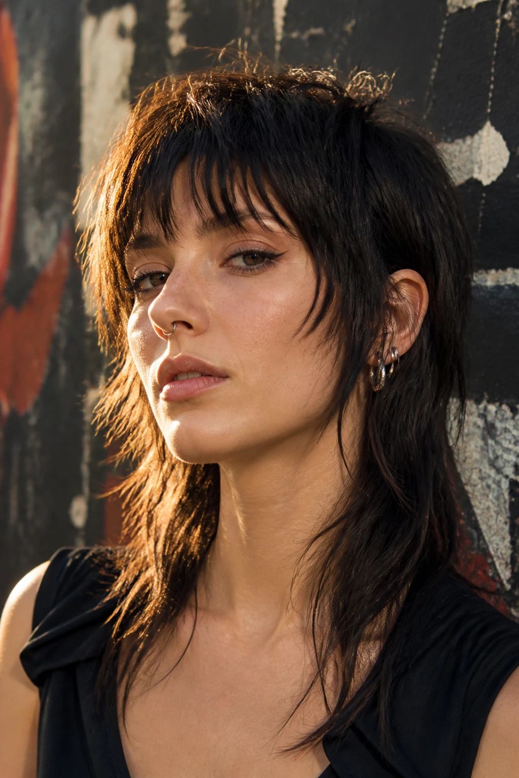 Close-up of real person with Mullet-Leaning Shag Hybrid featuring crown lift and longer nape