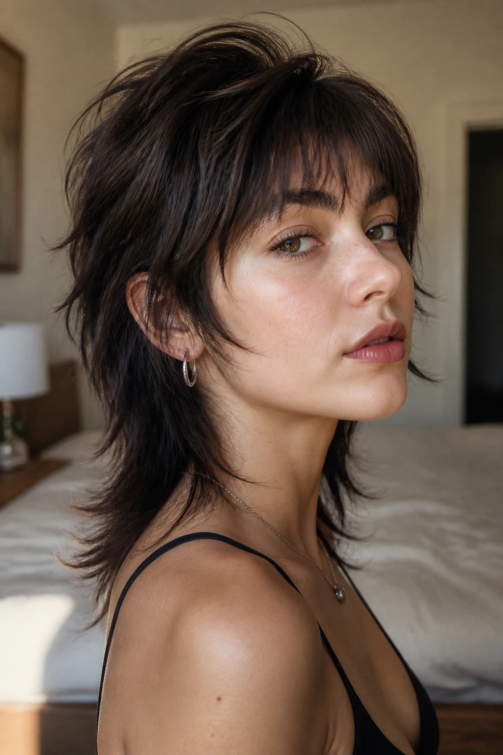 Portrait of a real woman with a mullet showing crown lift for shape maintenance between trims
