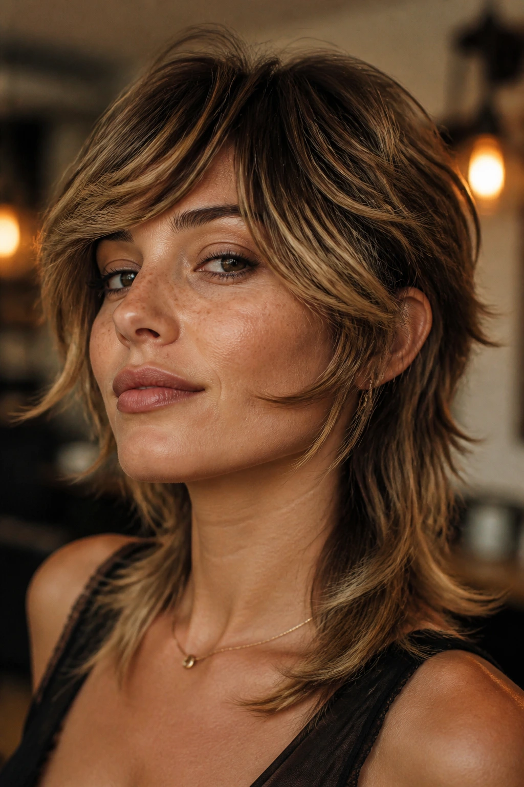 Portrait of a woman with mullet showing softer fringe sweep