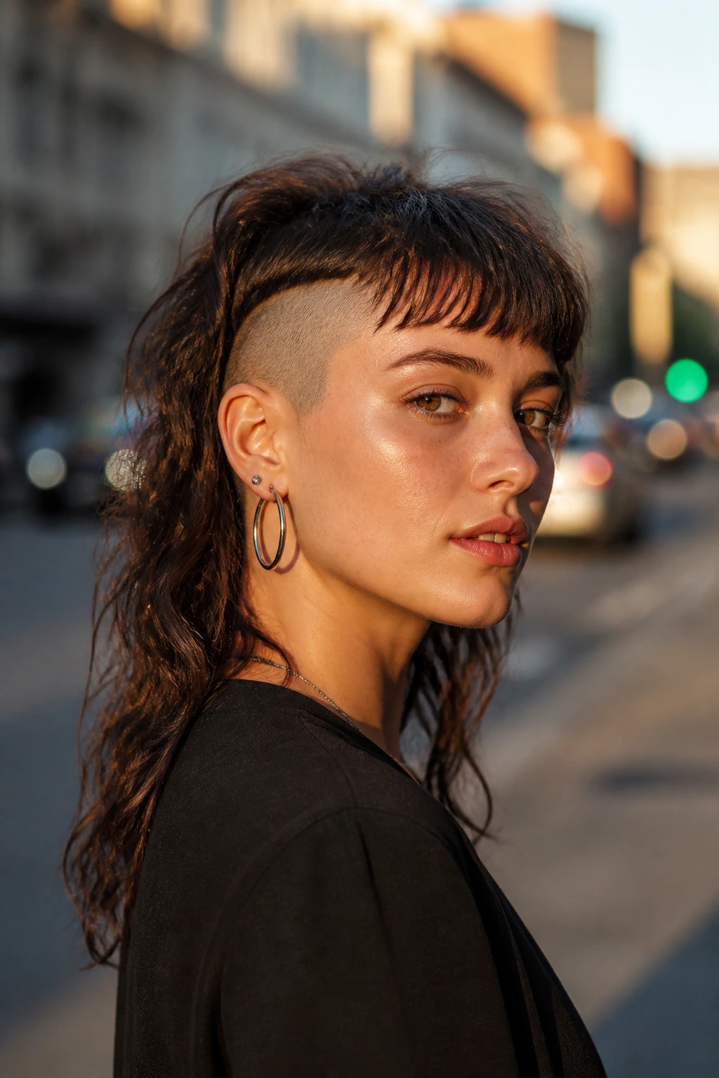 Real woman with mullet and side undercut