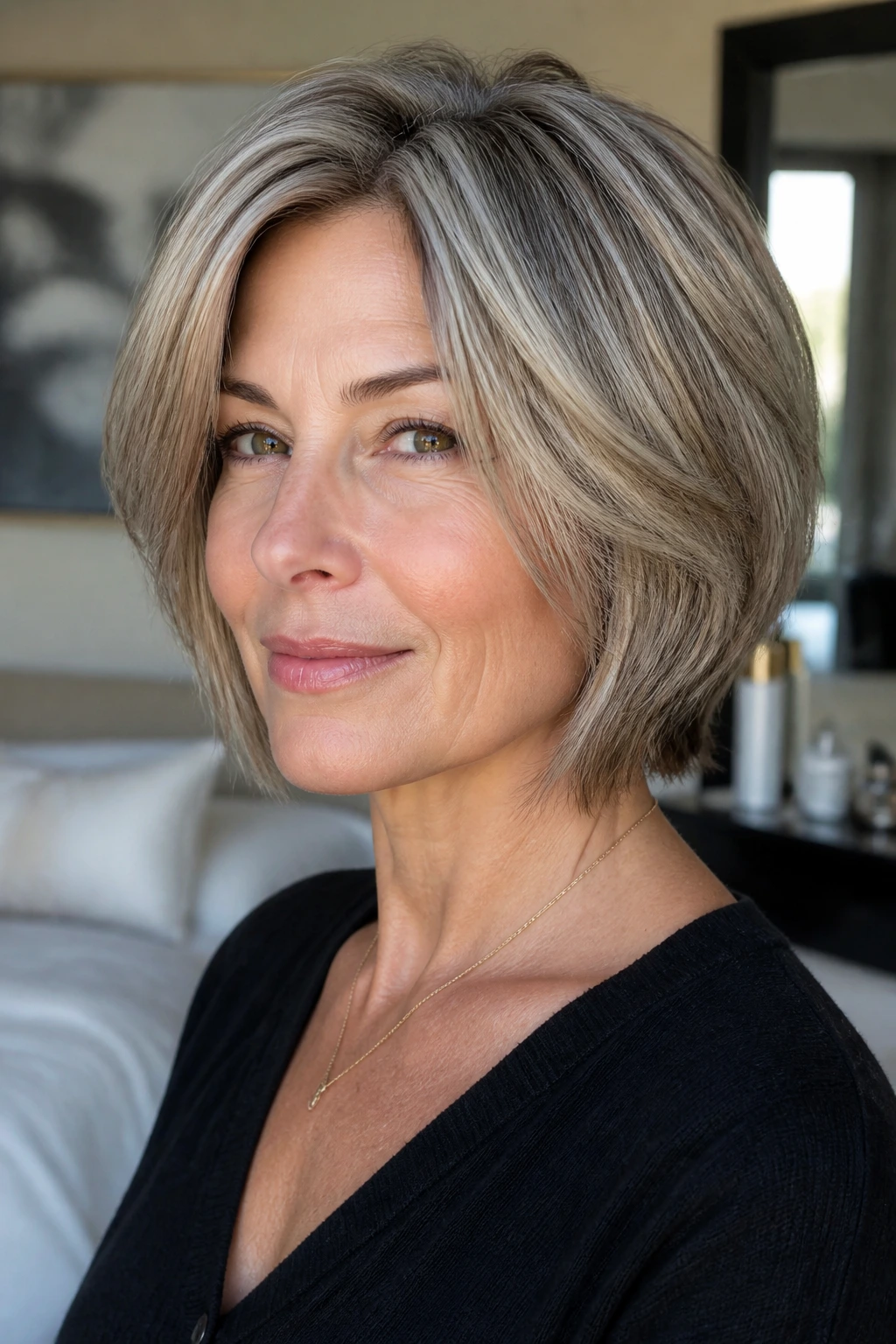 Close-up of a real woman's mushroom blonde hair with silver threads