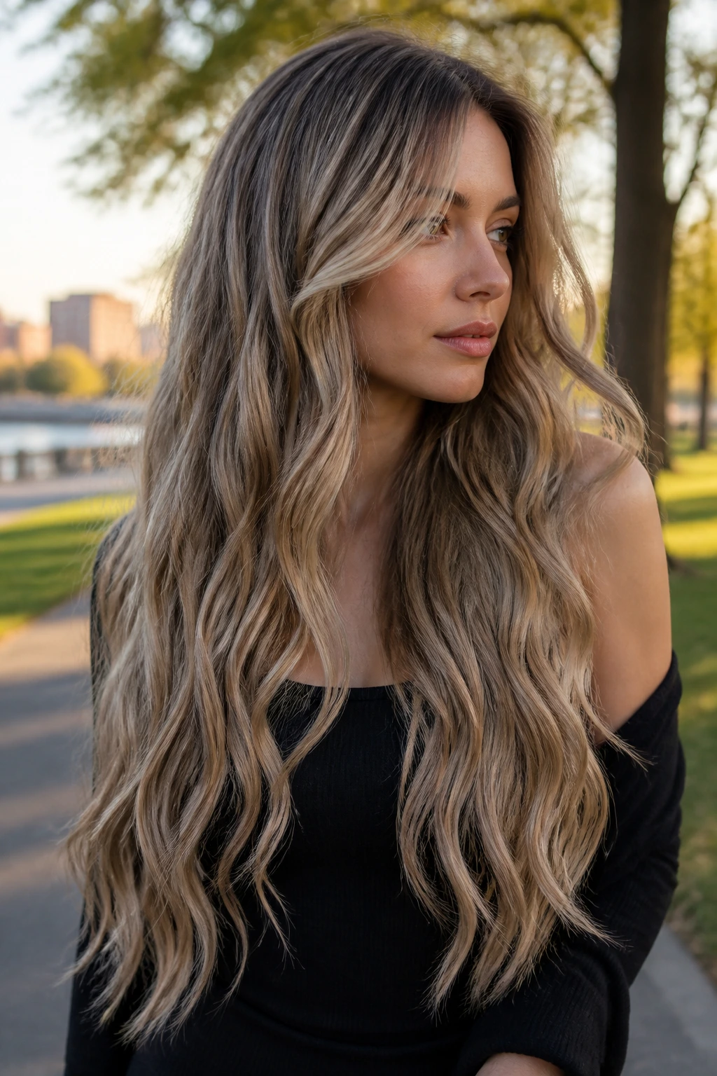Close-up of mushroom blonde waist-length waves on a real person