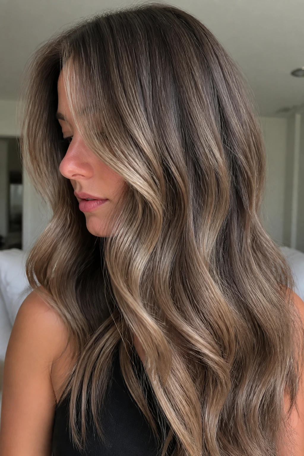 Close-up of mushroom bronde melt on real hair