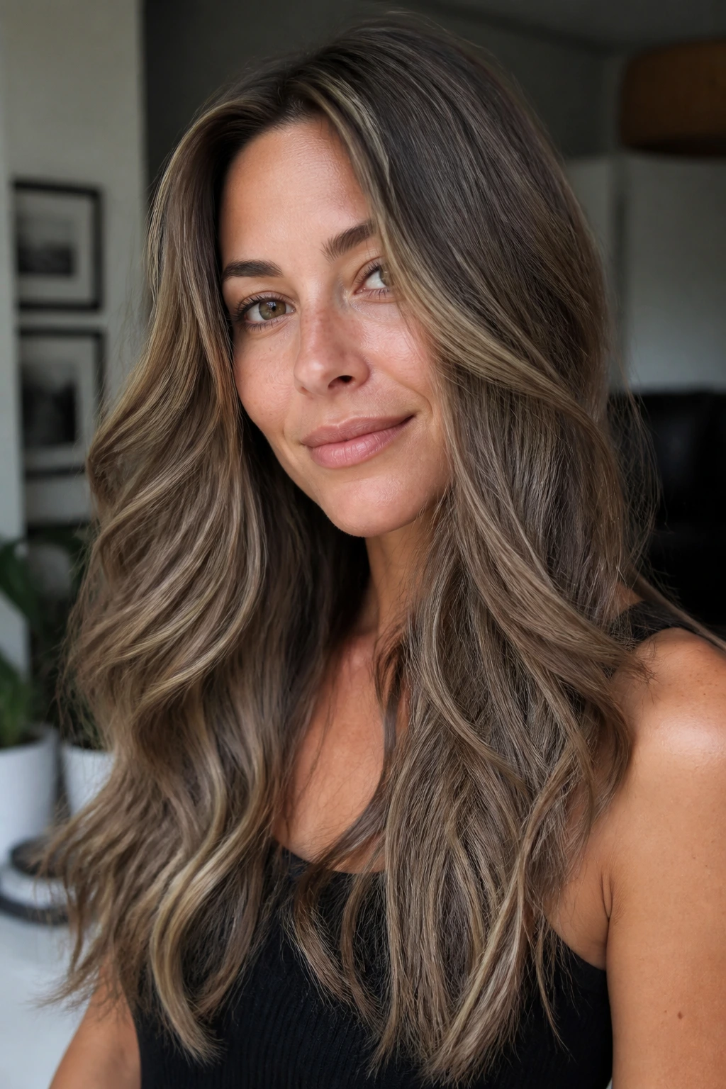 Mushroom brown hair with barely-there brightness around the face