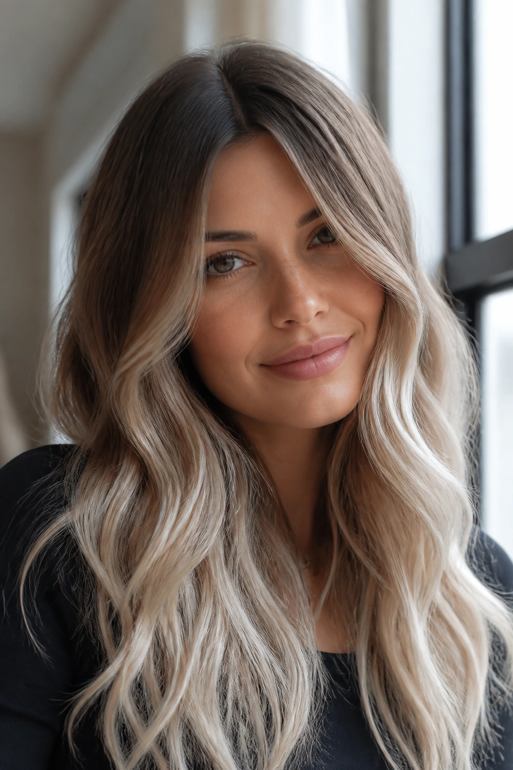 Mushroom brown to pearl blonde ombre on real person