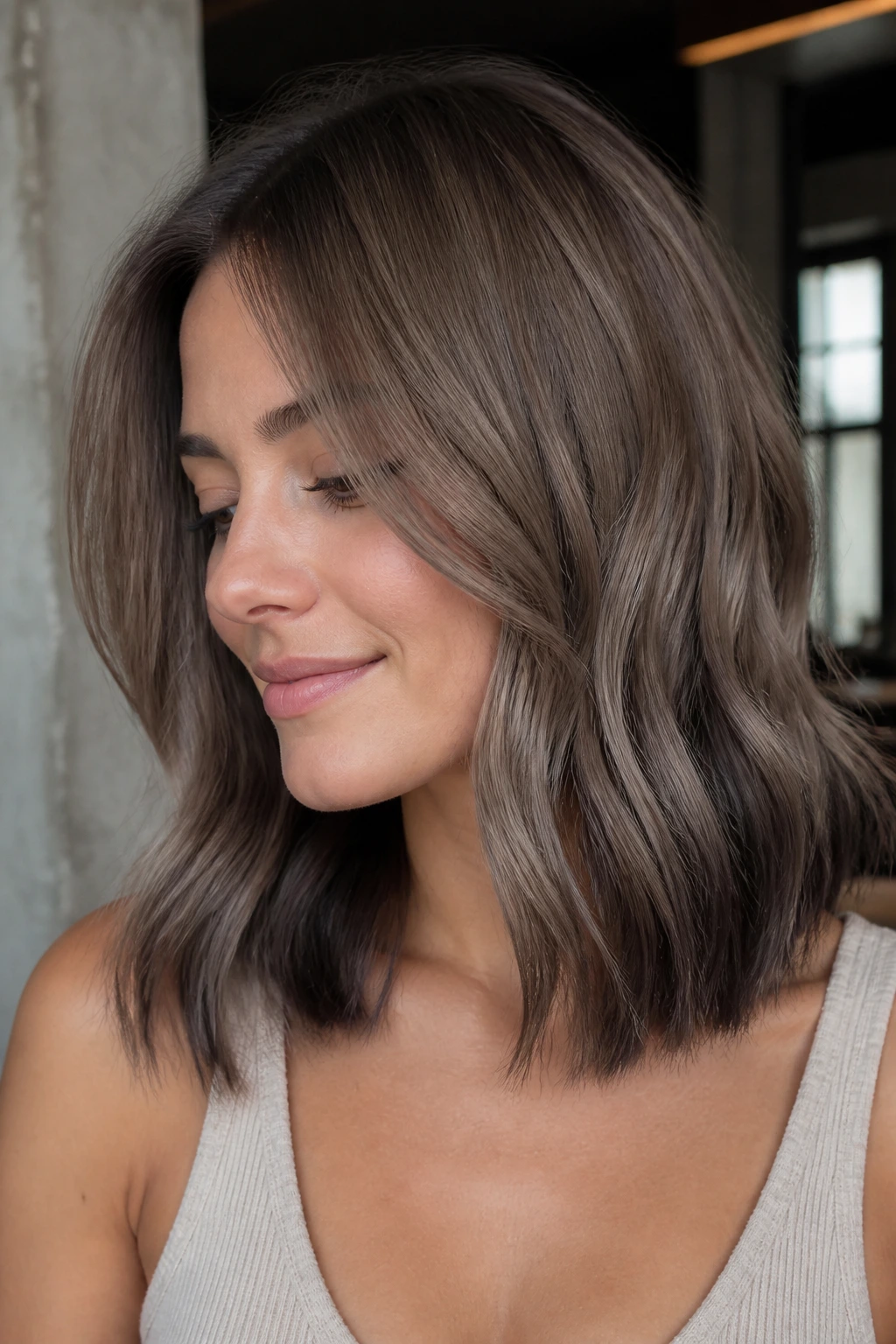 Real person wearing mushroom brown with smoked ends