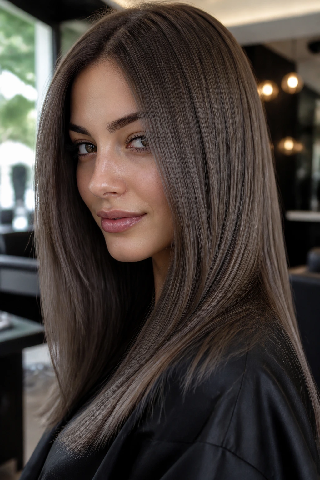 Close-up of real person with mushroom brunette hair