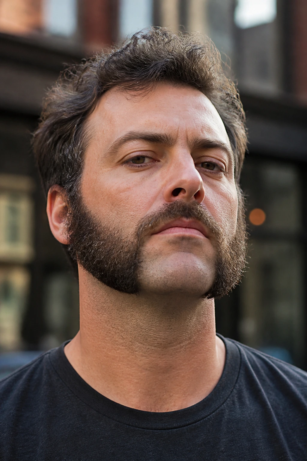 Portrait of a man with thick mutton chops along the jawline and a clean chin