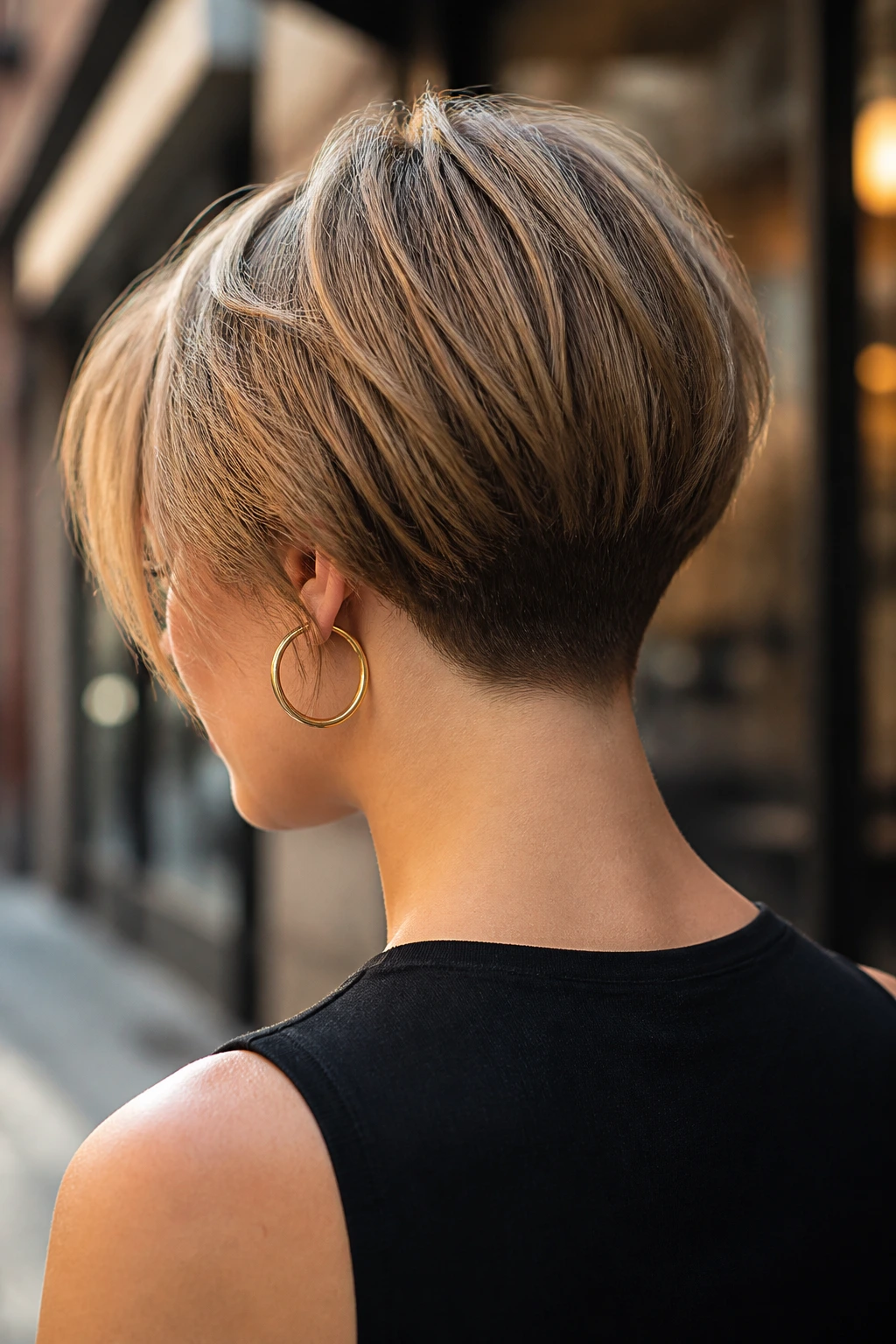 Razor-Sharp Nape Bob rear view with crisp nape line